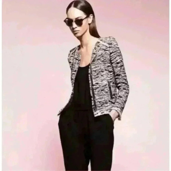 Iro Lizzie Textured Blazer size 38 Zipper Office Siren Secretary Monochrome Emo - Picture 2 of 9